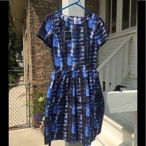 Oscar de la Renta Blue Brushstroke Cotton Dress